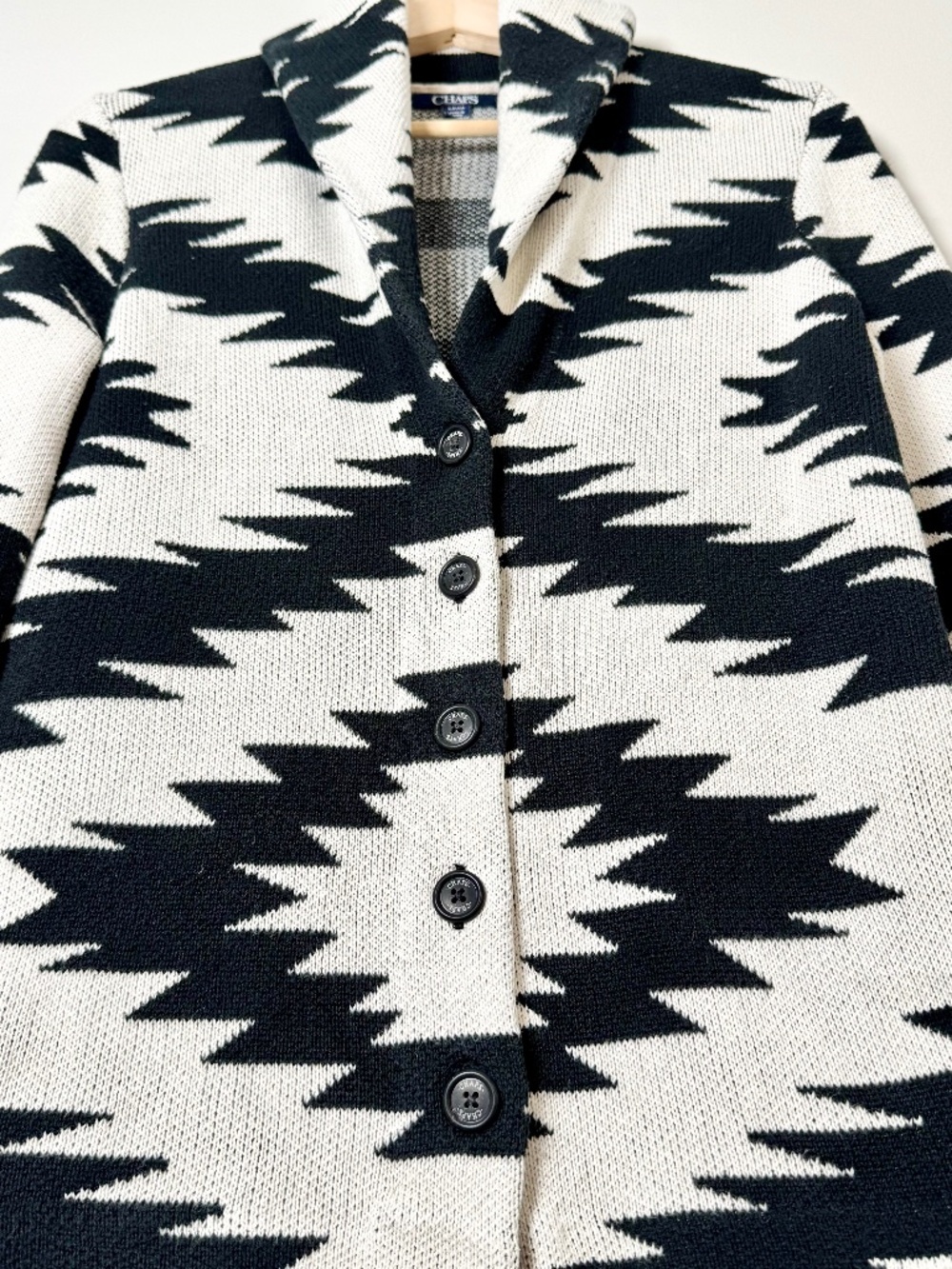 Southwestern Geometric Print Shawl Collar Cotton Button Up Cardigan Sz Small